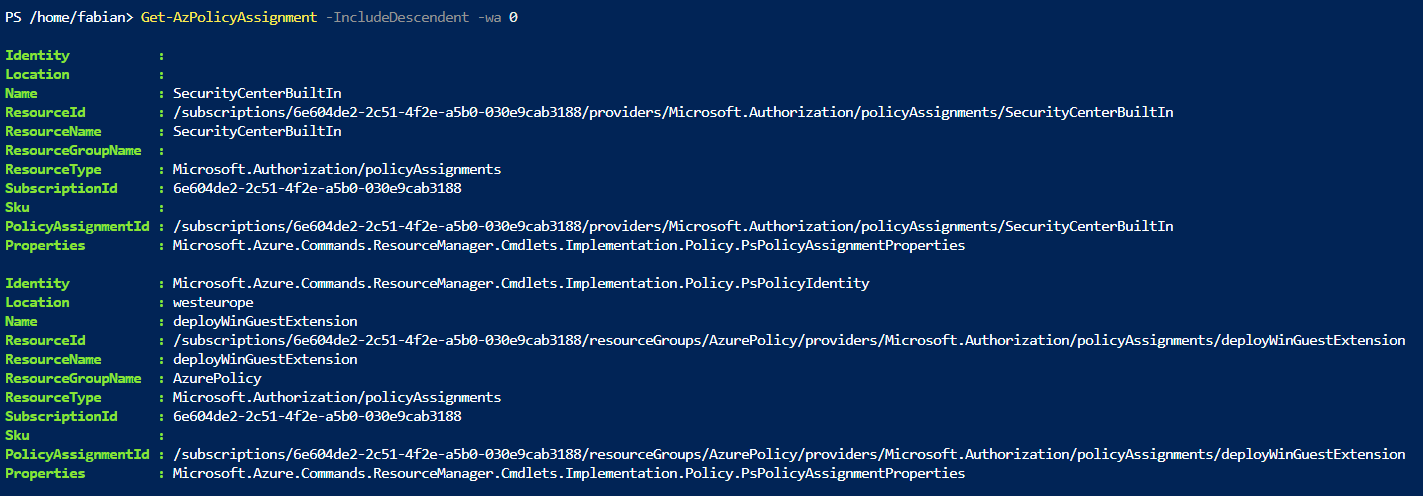 get az policy assignment